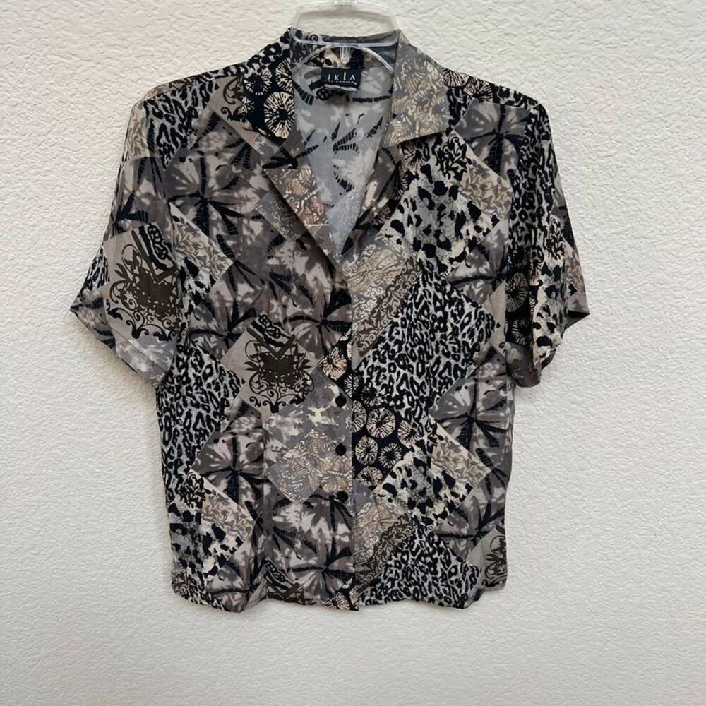 Vintage 90s JKLA California 100% Silk Patchwork Blouse Size Large Indie Academia